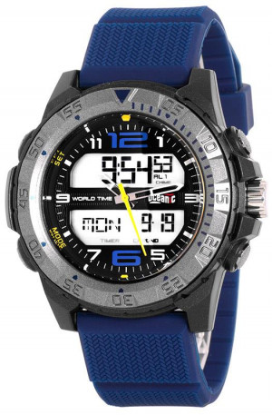 Męski i Chłopięcy Zegarek OCEANIC WR100m - Analog + LCD - Masa Funkcji - Czas Światowy Dla 36 Stref Czasowych, Czas Zimowy/Letni, 2 Alarmy, Stoper, Timer - Syntetyczny Pasek - Antyalergiczny