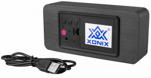 Drewniany Budzik Na Baterie XONIX - Cyfrowy - Termometr, Datownik, Automatyczne Przyciemnianie, Aktywacja Głosowa Wyświetlacza, 3 Niezależne Alarmy - Czarny