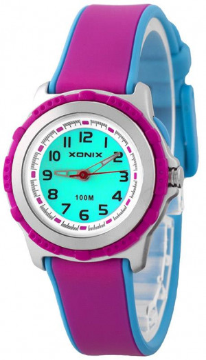 Malutki Różowo Niebieski Zegarek XONIX - Dziecięcy - Dla Dziewczynki - Wskazówkowy z Podświetleniem - Wodoszczelny 100m