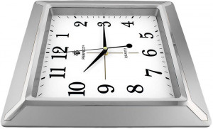 Kwadratowy Zegar Ścienny PERFECT - Zdobiona Srebrna Obudowa - 35cm Średnicy - Cichy, Płynący Mechanizm