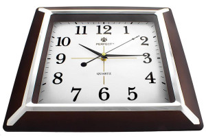 Kwadratowy Zegar Ścienny PERFECT - Zdobiona Brązowa Obudowa - 35cm Średnicy - Cichy, Płynący Mechanizm