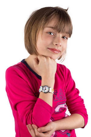 EVEREST Kids - Zegarek Dla Dziewczynki - Biały Pasek Ozdobiony Motylkami I Kwiatkami