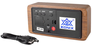 Nowoczesny Drewniany Zegarek XONIX Na Baterie - Budzik Temperatura Godzina Data - Aktywacja Głosowa Wyświetlania Wskazań - 3 Niezależne Alarmy - BRĄZOWY