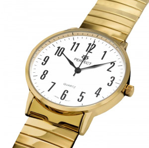 Zegarek Męski PERFECT - Złota Bransoleta Stretch (Na Gumce) - Tarcza z Dużymi Indeksami