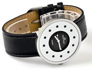 Czarno Biały Damski Zegarek Jordan Kerr z Okrągłą Tarczą - Pofalowana Sekundówka - Indeksy Godzin Zaznaczone Kropkami