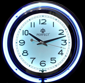Podświetlany Neonami Zegar Ścienny PERFECT - Duże Wyraźne Cyfry - Srebrny z Białą Tarczą - 2 Tryby Świecenia - Duży 37cm Średnicy - Idealny Do Pokoju Kuchni Biura - Ożywiający Pomieszczenie - Wysoka Jakość