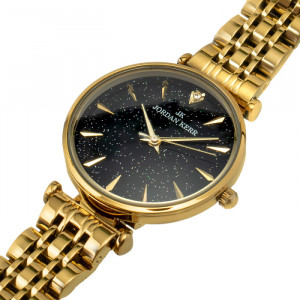 Zegarek Dla Niej - Damski - Na Bransolecie w Kolorze Złotym - Błyszcząca Tarcza - Wyraźne Indeksy 