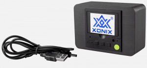 Elektroniczny Budzik Na Baterie XONIX - Drewniany - Datownik, Termometr, 3 Niezależne Alarmy - Aktywacja Głosowa Wyświetlacza - Czarny, Zielone Cyfry 