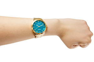 Ekskluzywny Zegarek JORDAN KERR - Uniwersalny Model - Złota Bransoleta + Bordowa Tarcza - Dodający Elegancji