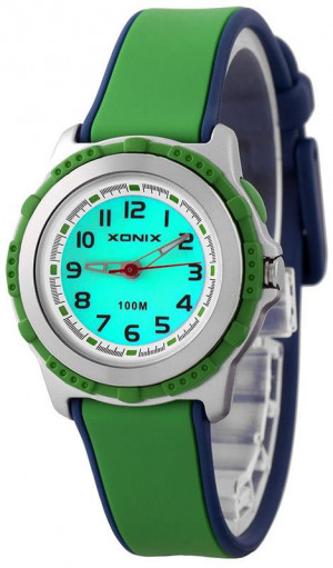 Malutki Zielono Granatowy Zegarek XONIX - Dziecięcy Dla Chłopca i Dziewczynki - Wskazówkowy z Podświetleniem - Wodoszczelny 100m
