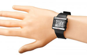 Kwadratowy Elektroniczny Zegarek PERFECT - Czarny - Wielofunkcyjny, Uniwersalny - AM PM, Data, 3x Alarm, Timer, Druga Strefa Czasowa, Stoper 12 Międzyczasów - Metalowe Pudełko