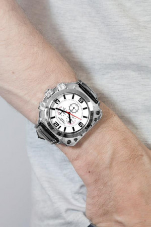 Zegarek Charles Delon z Dużą, Masywną Kopertą - Długi Skórzany Pasek - Biały z Białą Tarczą - Uniwersalny