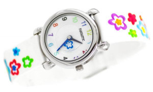 Biały Zegarek Dziecięcy Dla Dziewczynki FANTASTIC - Pasek z Kolorowymi Kwiatuszkami