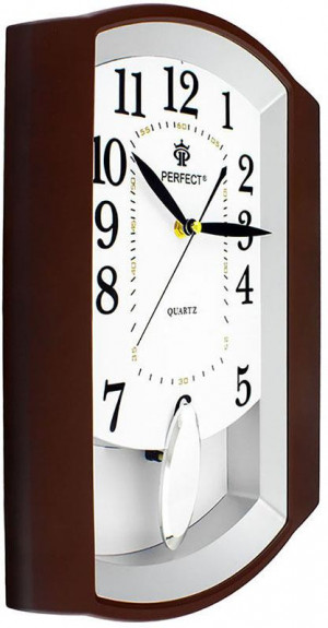 Zegar Ścienny PERFECT - Klasyczny Wzór i Wygląd - Brązowa Obudowa, Biała Tarcza - 39,5cm Wysokości