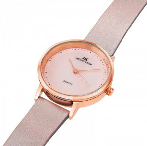 Zegarek Damski Jordan Kerr Na Skórzanym Pasku - Perłowa Różowa Tarcza - Minimalistyczny Design
