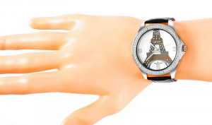 Paris - Damski Zegarek Jordan Kerr Na Pasku Z Dużą Tarczą Ozdobioną Motywem Wieży Eiffla I Kryształkami Swarovskiego 