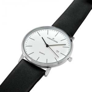 Zegarek z Datownikiem JORDAN KERR Na Gładkim Skórzanym Pasku - Uniwersalny Model - Kolor Czarny