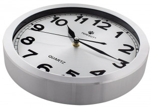Mały Aluminiowy Zegar Ścienny Perfect W Kolorze Srebrnym - Średnica 25cm - Kuchenny, Do Pokoju i Biura - Cichy Płynący Mechanizm Na Baterie