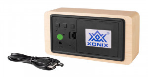 Budzik Na Baterie XONIX - Drewniany - Elektroniczny - Datownik z Dniem Tygodnia, Termometr, Aktywacja Głosem, Regulacja Jasności Wyświetlacza - Stylowy Nowoczesny Model - BRĄZOWY