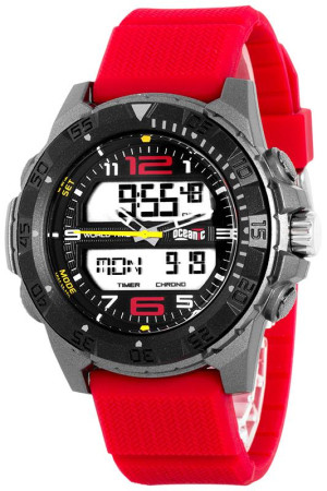 Męski i Chłopięcy Zegarek OCEANIC WR100m - Analog + LCD - Masa Funkcji - Czas Światowy Dla 36 Stref Czasowych, Czas Zimowy/Letni, 2 Alarmy, Stoper, Timer - Syntetyczny Pasek - Antyalergiczny