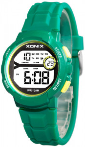 Wielofunkcyjny Zegarek Sportowy XONIX Wodoszczelny 100m - Uniwersalny Model - Data, Stoper, Alarm, Timer, 2x Czas - Elektroniczny z Podświetleniem - Zielony