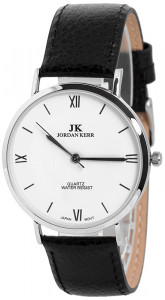 Uniwersalny Klasyczny Zegarek Marki JORDAN KERR – Z Cienką Okrągłą Kopertą Ozdobioną Delikatnym Tłoczeniem Na Białej Tarczy  