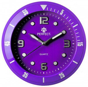 Fioletowy Zegar Ścienny Marki PERFECT z Cichym "Płynącym" Mechanizmem - Wyraźne Oznaczenia - Do Pokoju Dziecka, Sypialni, Biura i Nie Tylko