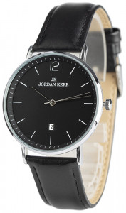Stylowy Uniwersalny Zegarek Jordan Kerr - Klasyczna Tarcza o Dyskretnym Wyglądzie + Datownik Na Godzinie 6 - Czarny Skórzany Pasek