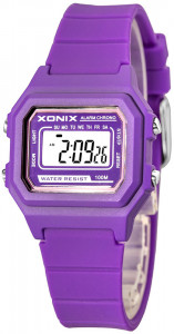 Mały Klasyczny Zegarek Elektroniczny XONIX - Dziecięcy i Damski - Wodoszczelny 100m - Sportowy - Wielofunkcyjny - Fioletowy