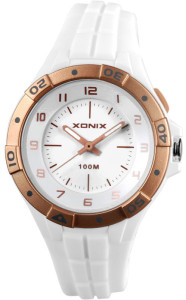 Wodoszczelny 100m Zegarek XONIX - Młodzieżowy / Damski - Analogowy z Podświetlaną Tarczą - Duże Oznaczenia - Kolor Biały 