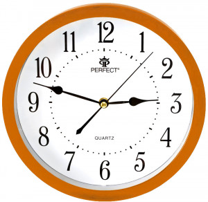 Okrągły Zegar Ścienny PERFECT z Cichym / Płynącym Mechanizmem - Tradycyjny Wygląd Tarczy - Czytelne Indeksy - 26cm Średnicy