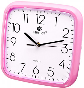 Czytelny Zegar Ścienny Marki Perfect W Kolorze Różowym, Tykający Mechanizm, Wyraźna Podziałka z Dużymi Cyframi
