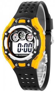 Uniwersalny Zegarek Sportowy - Elektroniczny Czytelny Wyświetlacz - Wielofunkcyjny - Stoper Data Budzik Podświetlenie - Czarny z Żółtą Kopertą