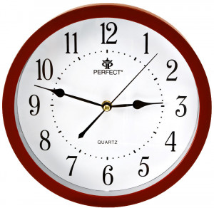 Okrągły Zegar Ścienny PERFECT z Cichym / Płynącym Mechanizmem - Tradycyjny Wygląd Tarczy - Czytelne Indeksy - 26cm Średnicy