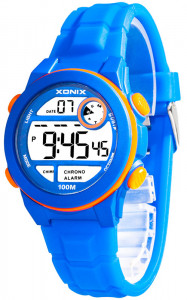 Nieduży Zegarek Elektroniczny XONIX WR100m - Uniwersalny Model - Wielofunkcyjny - Stoper, Timer, Data, Druga Strefa Czasowa, Podświetlenie - Gotowy Prezent