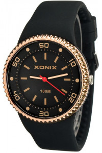 Damski i Młodzieżowy Zegarek Sportowy XONIX - Analogowy, Wodoodporny WR100m - Syntetyczny Pasek - Antyalergiczny - Pudełko - Czarny, Różowe Złoto