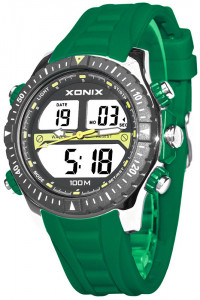 Duży Męski i Młodzieżowy Zegarek XONIX - DualTime Wyraźny LCD + Wskazówki - Wielofunkcyjny Data, Budzik, Podświetlenia, Timer, Stoper - WYSOKA JAKOŚĆ