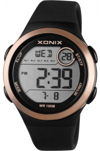 Sportowy Zegarek XONIX - Damski | Dziecięcy | Młodzieżowy - Wodoodporny 100m - Cyfrowy Wyświetlacz z Podświetleniem - Funkcje Stoper Timer Budzik Data Drugi Czas - CZARNY