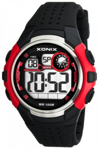 Zegarek Sportowy Xonix - Męski i Młodzieżowy - Wielofunkcyjny i Wodoodporny - Data, Alarm, Stoper - Czarno Czerwony