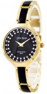 Mały Damski Zegarek Gino Rossi Na Cienkiej Bransolecie – Okrągła Koperta - Urocze Kolory + Swarovski Crystals 