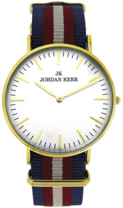 Uniwersalny Zegarek Jordan Kerr - Kolorowy Pasek w 3 Kolorowe Linie - Nowoczesny Modny Wzór - Tarcza z Dużymi Oznaczeniami
