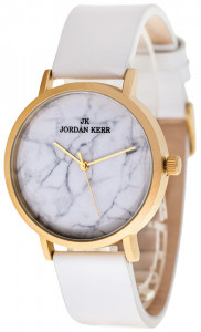 Zegarek Damski Jordan Kerr z Tarczą Wzorem Przypominającą Marmur - Klasyczny Skórzany Pasek - Biały