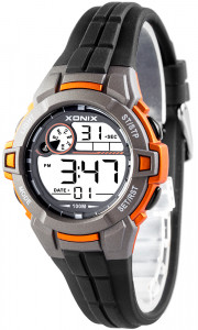 Cyfrowy Zegarek XONIX Damski i Uniwersalny Dziecięcy - Wodoszczelny 100m - Sportowy - Wielofunkcyjny - Budzik Timer Stoper Podświetlenie - CZARNY
