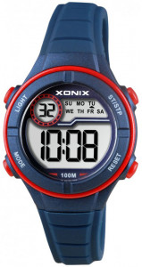 Mały Elektroniczny Zegarek XONIX - Dziecięcy Dla Chłopca Dziewczynki / Damski - GRANATOWY - Podświetlenie - Sportowy - Wodoszczelny 100m - Budzik Stoper Timer Datownik