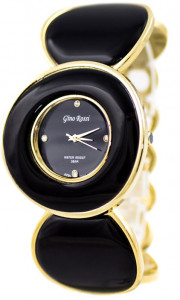 Emaliowane Koła - Damski Zegarek GR Na Bransolecie - Czarny +Złoto