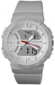Sportowy Zegarek XONIX - LCD + Wskazówki - Wodoszczelność 100m - Młodzieżowy / Damski - Wielofunkcyjny - 5 Niezależnych Alarmów - Timer - Stoper - Podświetlenie – Szary