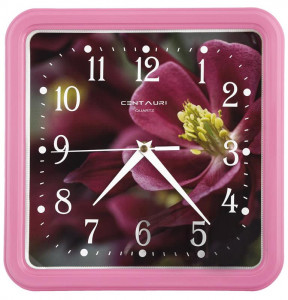Kwadratowy Zegar Ścienny z Cichym, Płynącym Mechanizmem - Różowe Obramowanie i Tarcza z Kwiatem