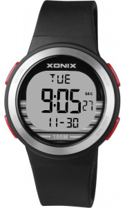 Elektroniczny Zegarek Sportowy Dla Dziecka / Damski XONIX - Wodoszczelny 100m - Podświetlenie - Budzik - Timer - Stoper - Kolor Czarny