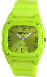 Damski i Dziewczęcy Zegarek XONIX - Wskazówkowy - Prostokątna Tarcza - Wodoszczelny 100m - Antyalergiczny - Zielony Neonowy 