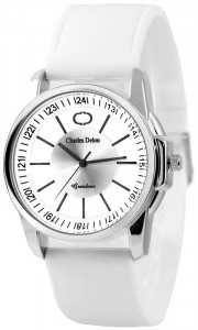 Klasyczny Damski Zegarek Charles Delon - Prosty i Elegancki Wzór - Syntetyczny, Biały Pasek